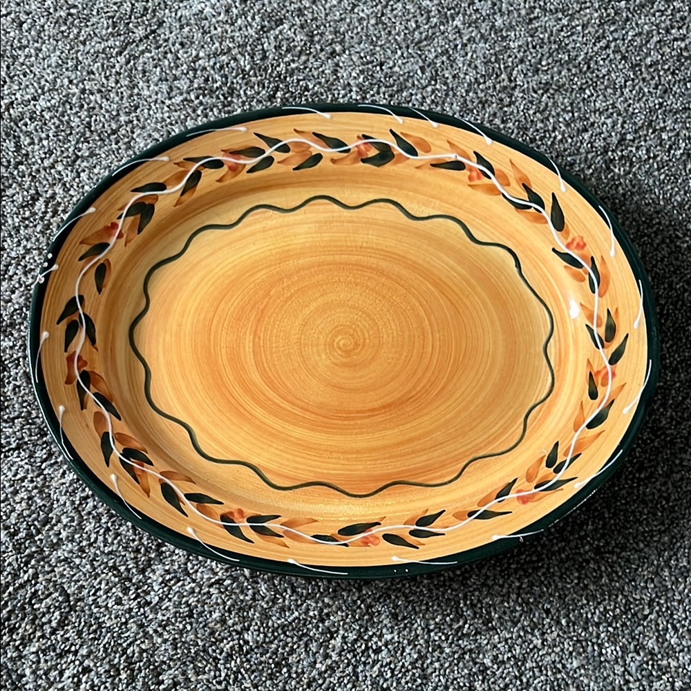 Furio Home Decorative Orange Platter with Leaf Design Made in Italy